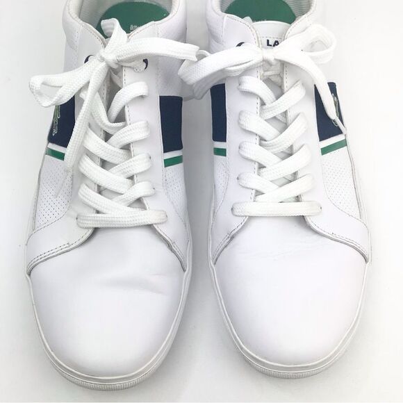 Lacoste Sport Ortholite White Leather Blue Banded Classic Alligator Sneakers - Picture 7 of 16